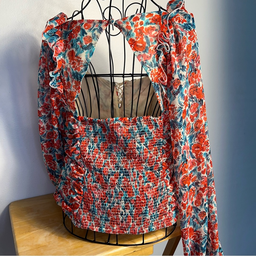Free‎ People Bohemianfloral blouse ballon large sleeves size M - Picture 8 of 8